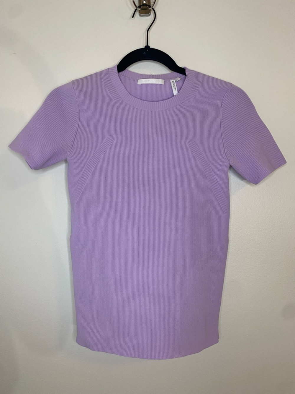Helmut Lang Angel Side Zip Lilac Knit Ribbed Short Sleeve Top Small